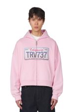 License Plate Zip Hoodie Pink
