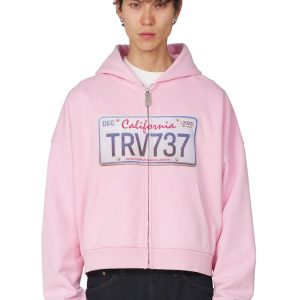 License Plate Zip Hoodie Pink
