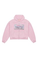License Plate Zip Hoodie Pink