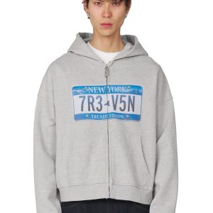 License Plate Zip Hoodie Grey Melange