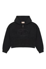 Black Patched Logo Zip Hoodie