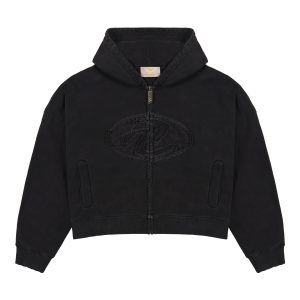 Black Patched Logo Zip Hoodie